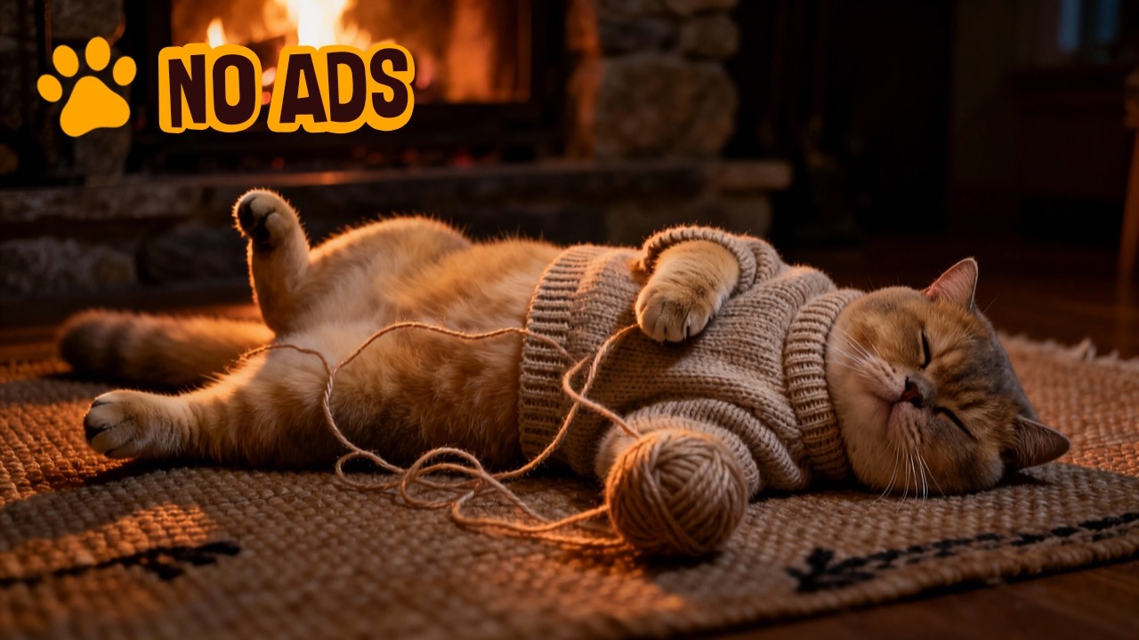 🐾 Purring Cat by the Fire 🔥 Relaxing Deep Sleep ASMR Sounds (No Music)