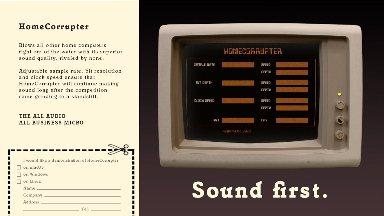 HomeCorrupter - audio fidelity reduction plugin for macOS, Windows and Linux