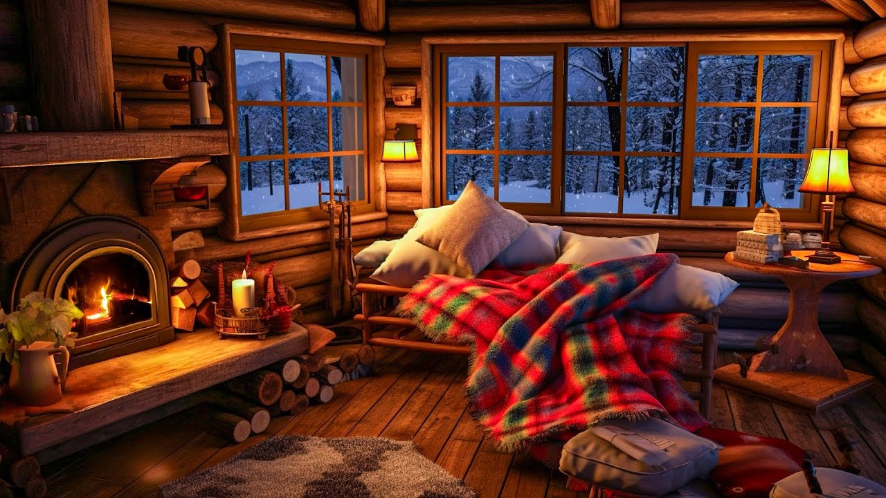 Winter Night Ambience: Small Cottage w/ Fireplace, Howling Wind | Feel Cozy In Your Own Wooden Room