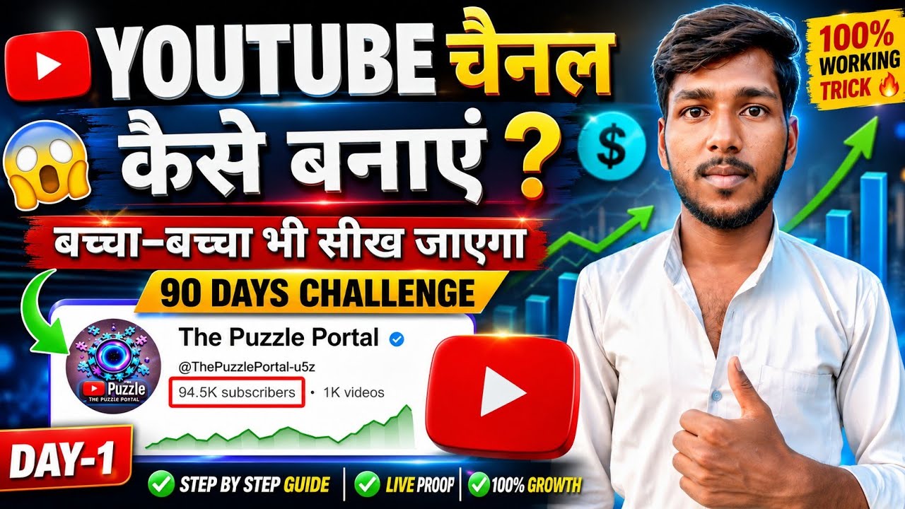 YouTube Channel Kaise Banaye 2026 🤔| Day 1 ( 90 Days Challenge ) | Beginner Guide Hindi 🚀