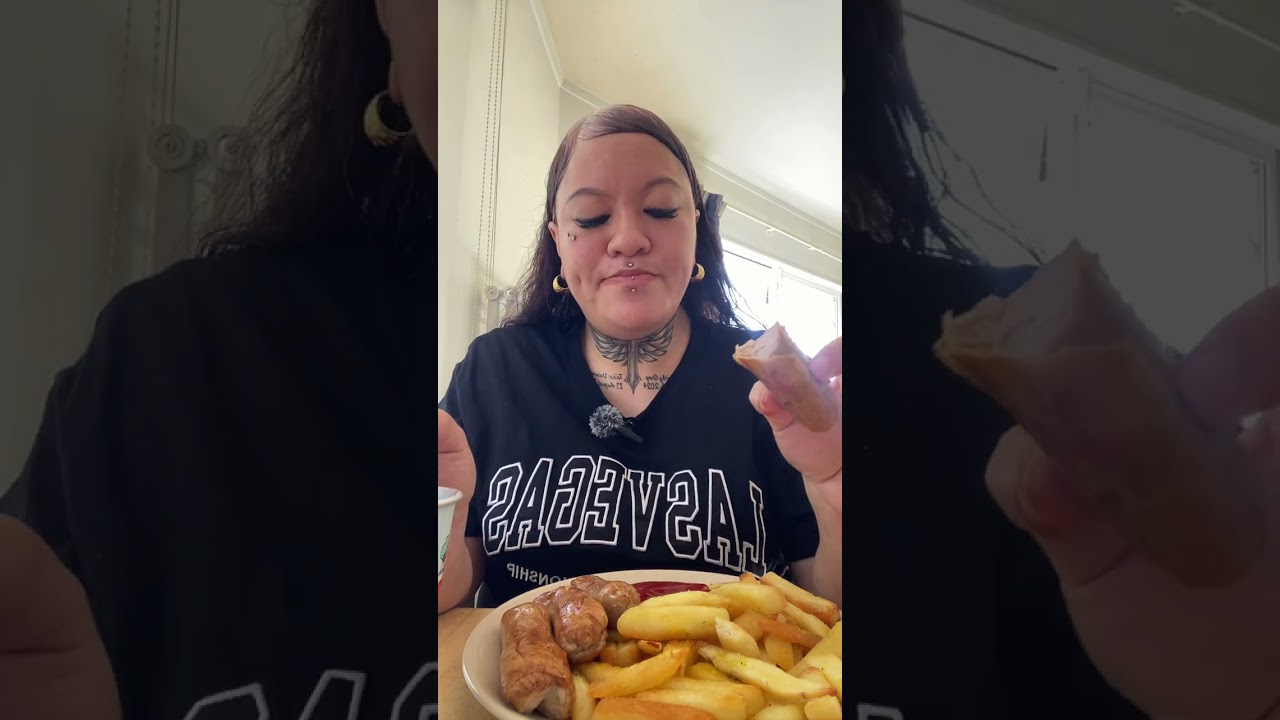 Sausages with fries Mukbang😋