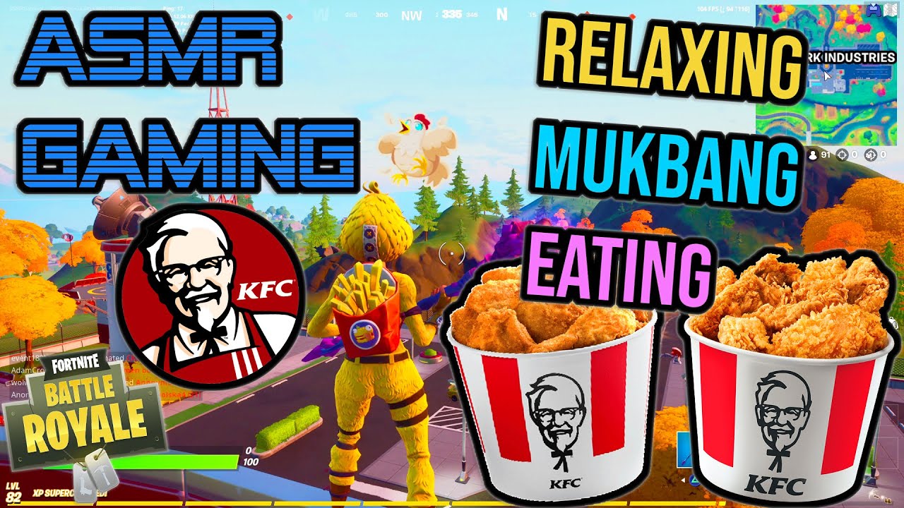 ASMR Gaming 🍗 Fortnite KFC Fried Chicken Mukbang Eating Spectating 먹방 🎮🎧 Relaxing Whispering 😴💤