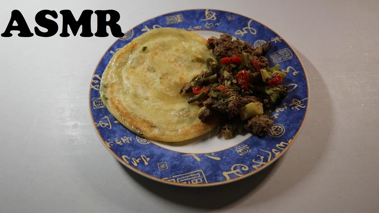 GREEN ONION PANCAKE, BEEF & MIXED VEGGIES & PEPSI ZERO SUGAR ASMR MUKBANG