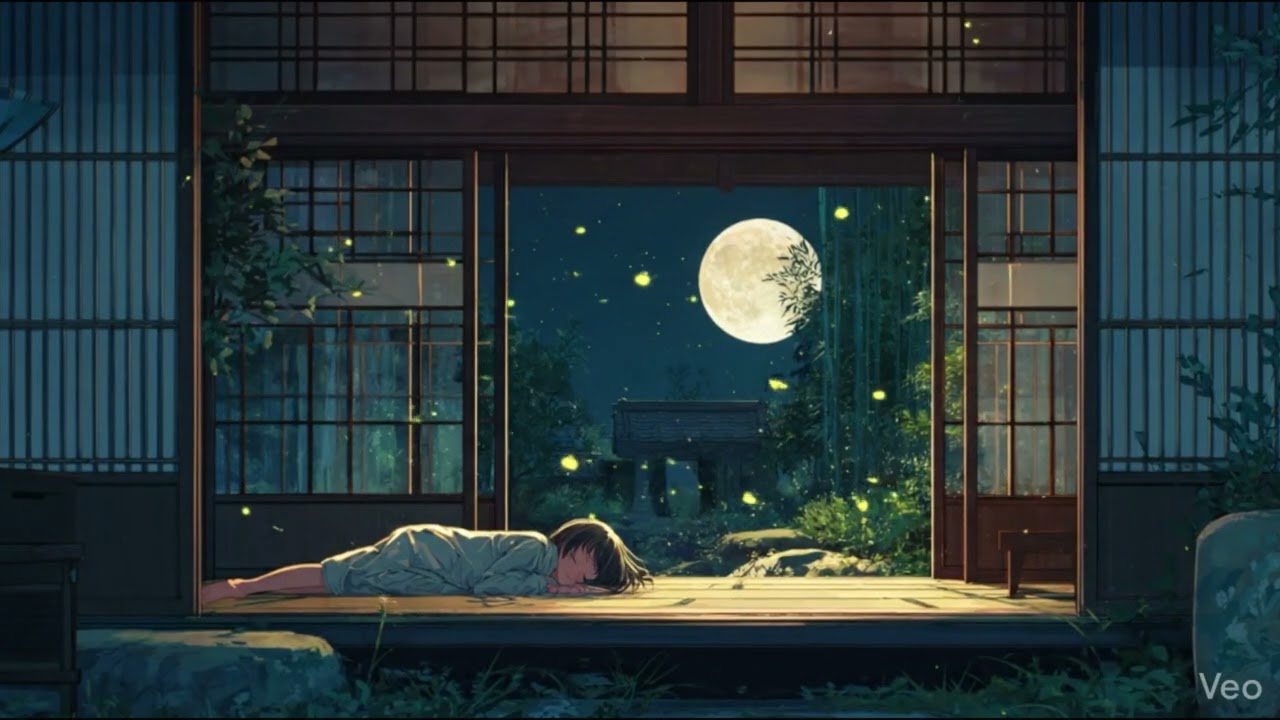 【睡眠用BGM】夏の縁側で静かに寝落ち。月明かりに包まれる夜｜鈴虫・風鈴・528Hz・安眠