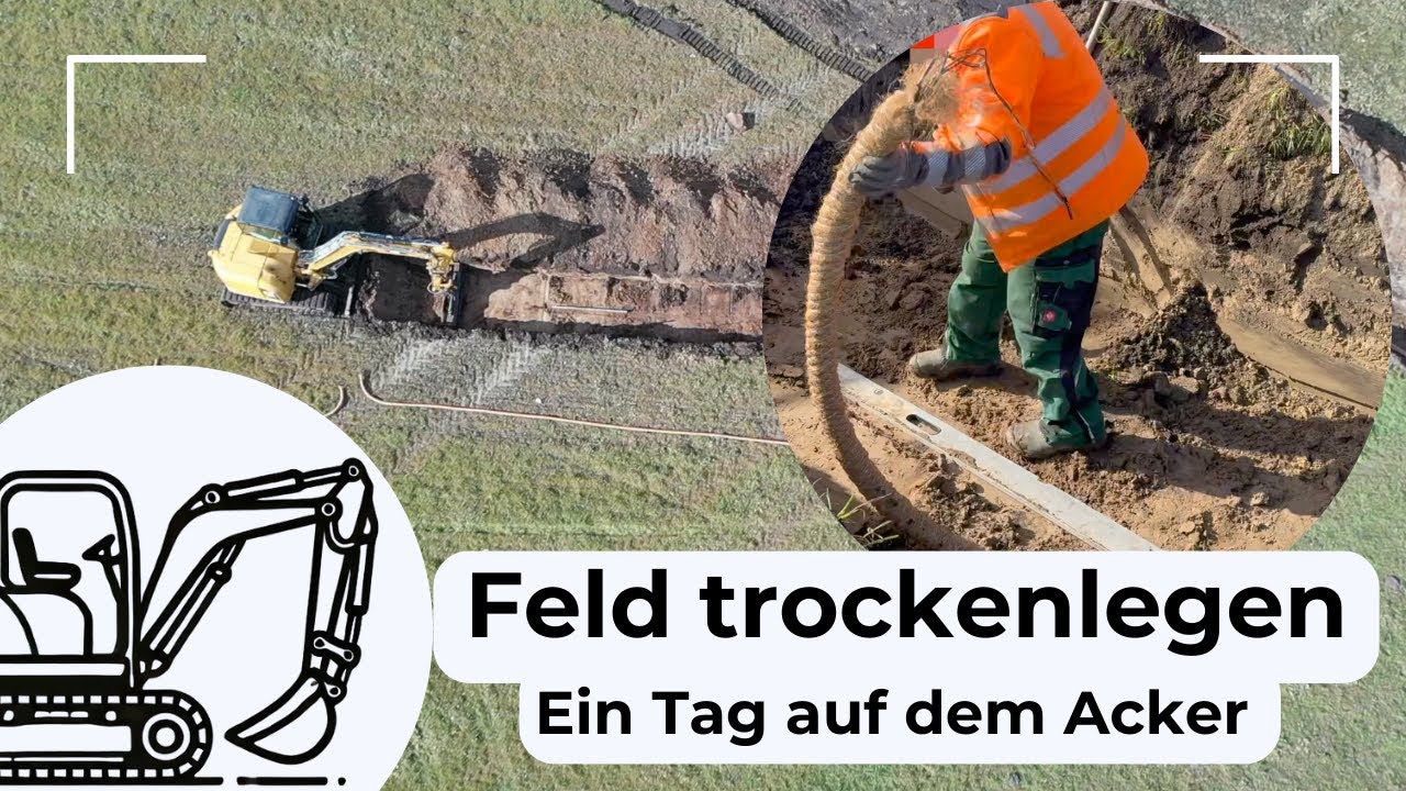 Feld trockenlegen: Drainagerohr verlegen auf einem Landwirtschaftsbetrieb