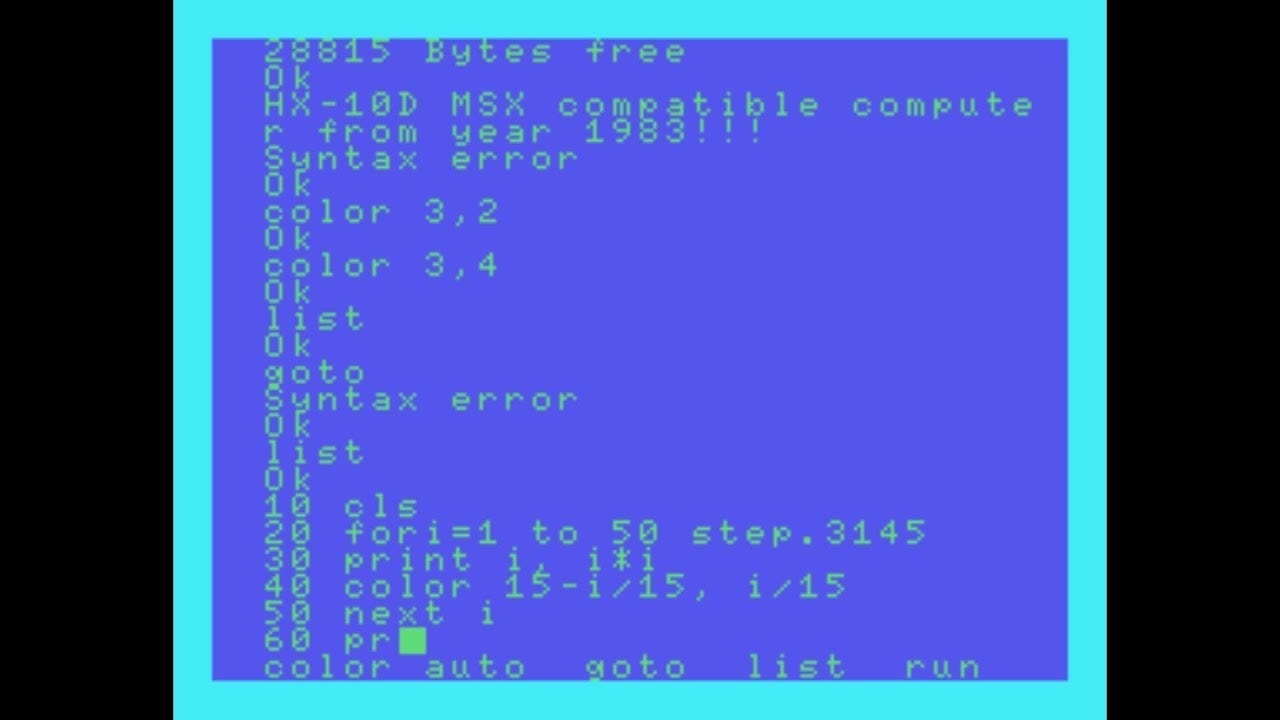 HX-10D [BASIC test] (1983) Toshiba (MSX1, Japan)