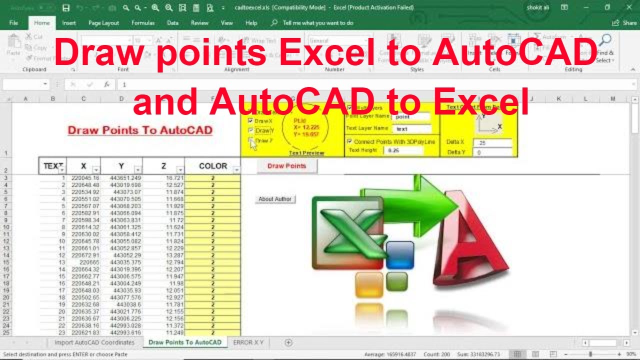 Export Coordinates from Excel to AutoCAD and  AutoCAD to Excel