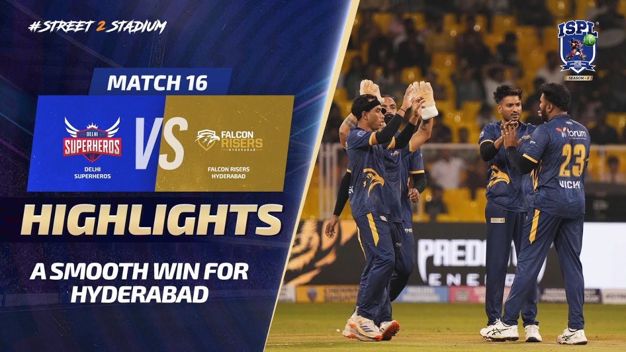 ISPL Season 3: Match 16 - Falcon Risers Hyderabad secure a comfortable win against Delhi Superheros.