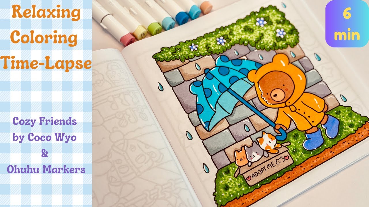 Relaxing Coloring Time-Lapse | Cozy Friends by Cocowyo & Ohuhu Alcohol Markers (6 min ASMR)
