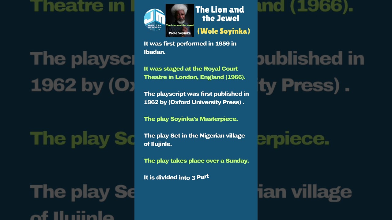Quick Recap-81||The Lion and the Jewel|| Wole Soyinka|| PG TRB ENGLISH||UGC NET|| SET||