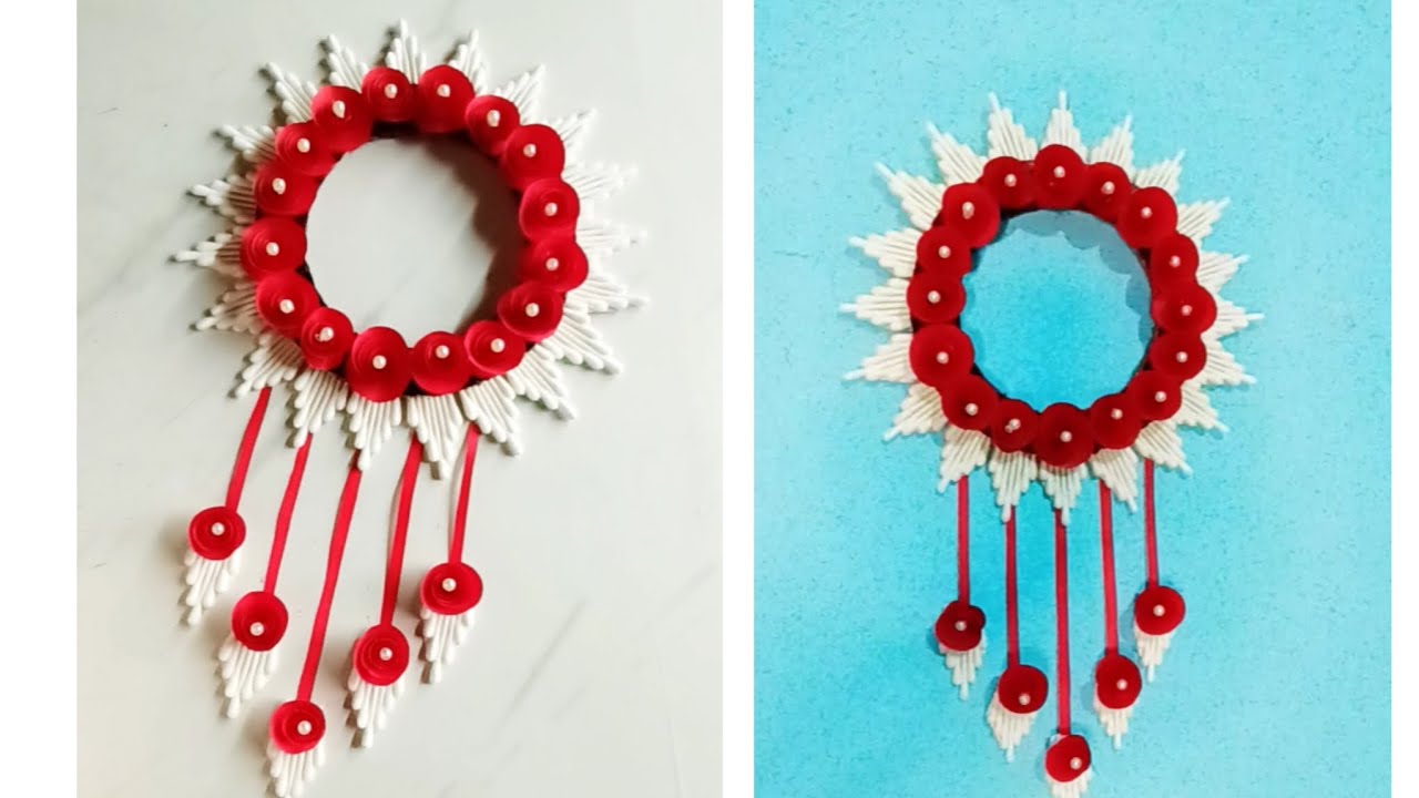 Wall Decoration From Cotton Buds/ Paper Flower Wall Hanging Craft Ideas/ Paper Cardboard & Newspaper