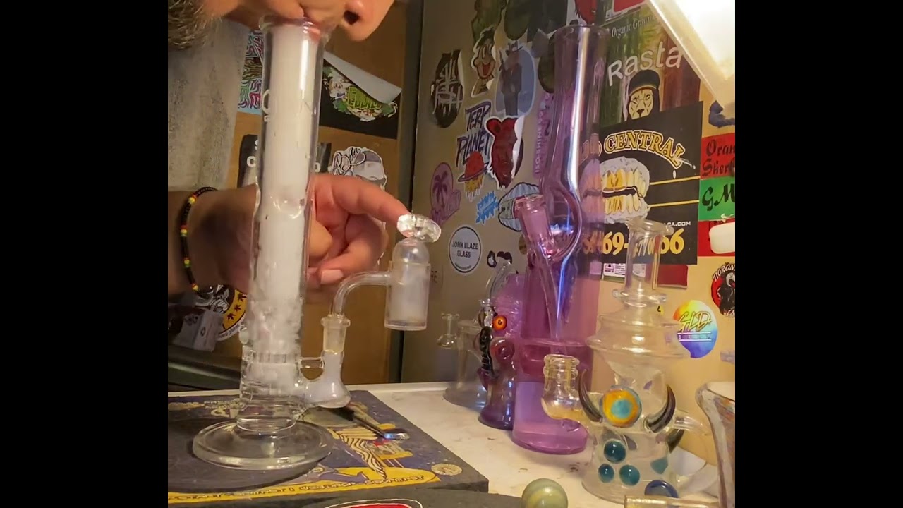 Dbk Glass Tube In-line Perc with Highly Educated Banger , super smooth dab .