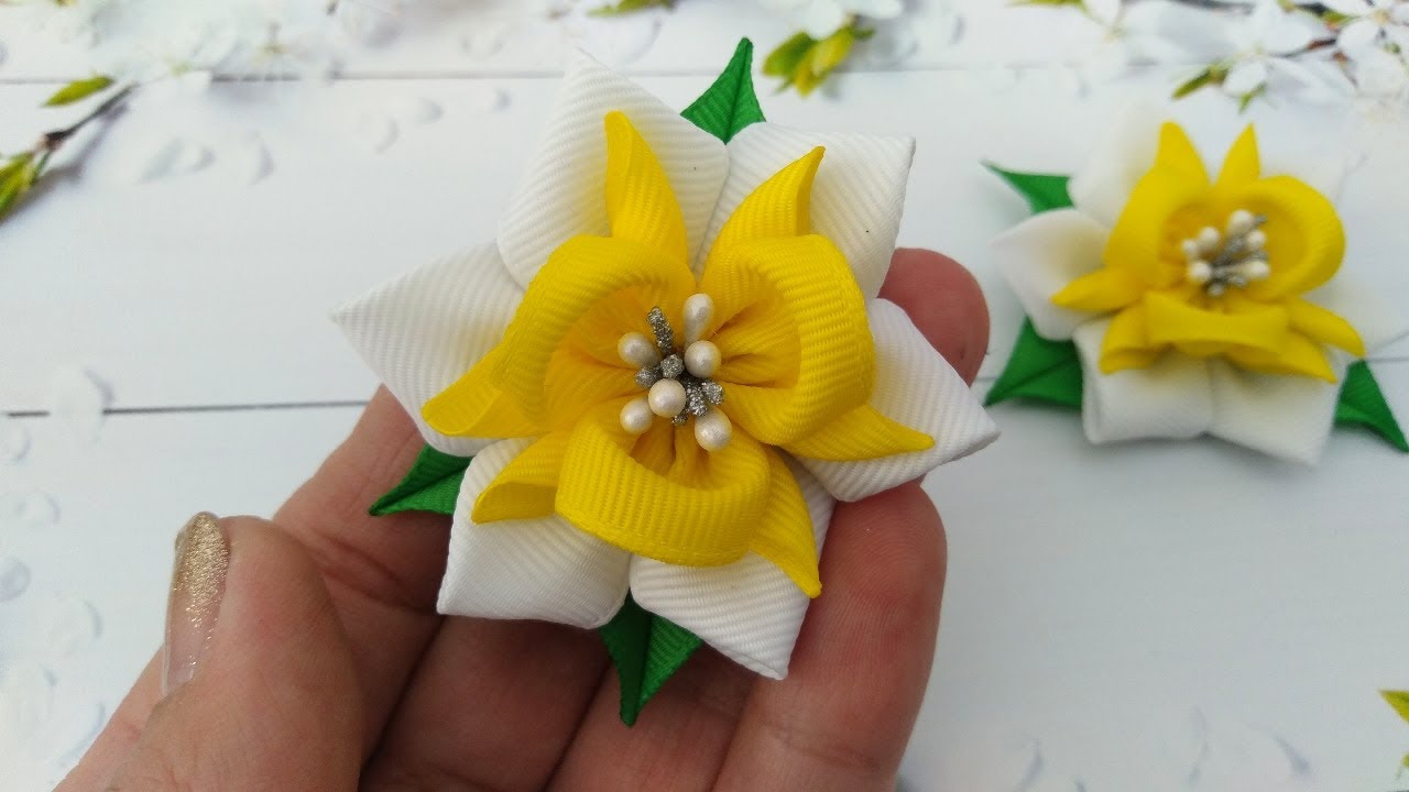 Нарциссы из лент своими руками/DIY