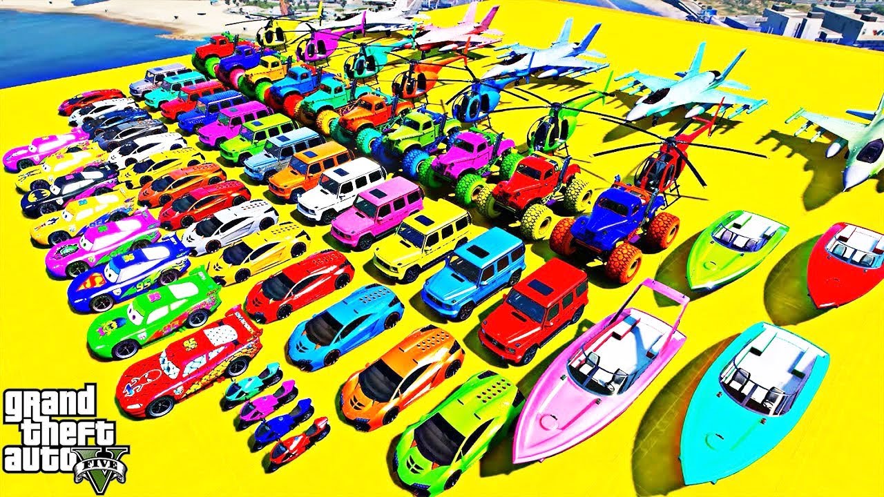 GTA V Epic New Stunt Map Car Race Challenge By SPIDER-MAN On Super Car, Boat, OffRoad Monster Trucks
