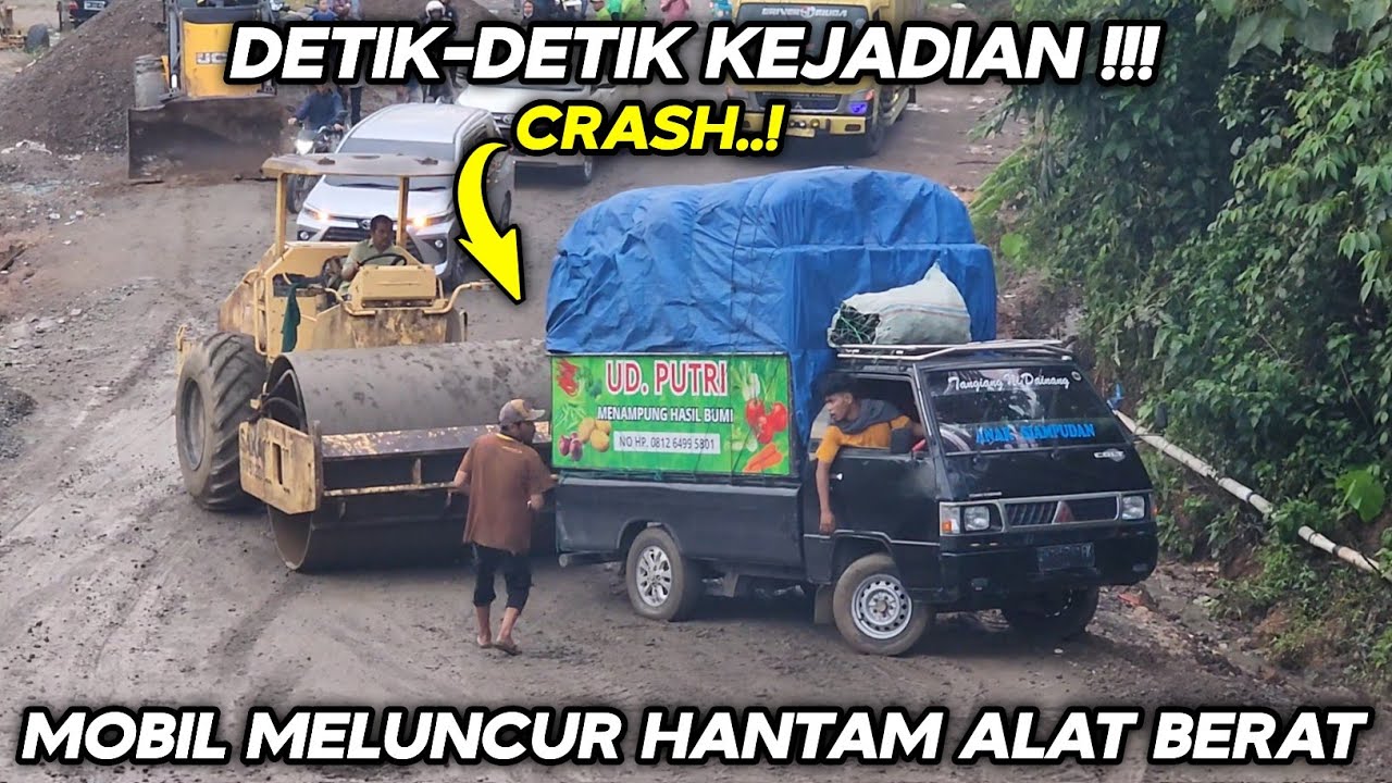 Terekam Jelas !!! DETIK-detik Mobil Meluncur Hantam Alat Berat Di Batu Jomba