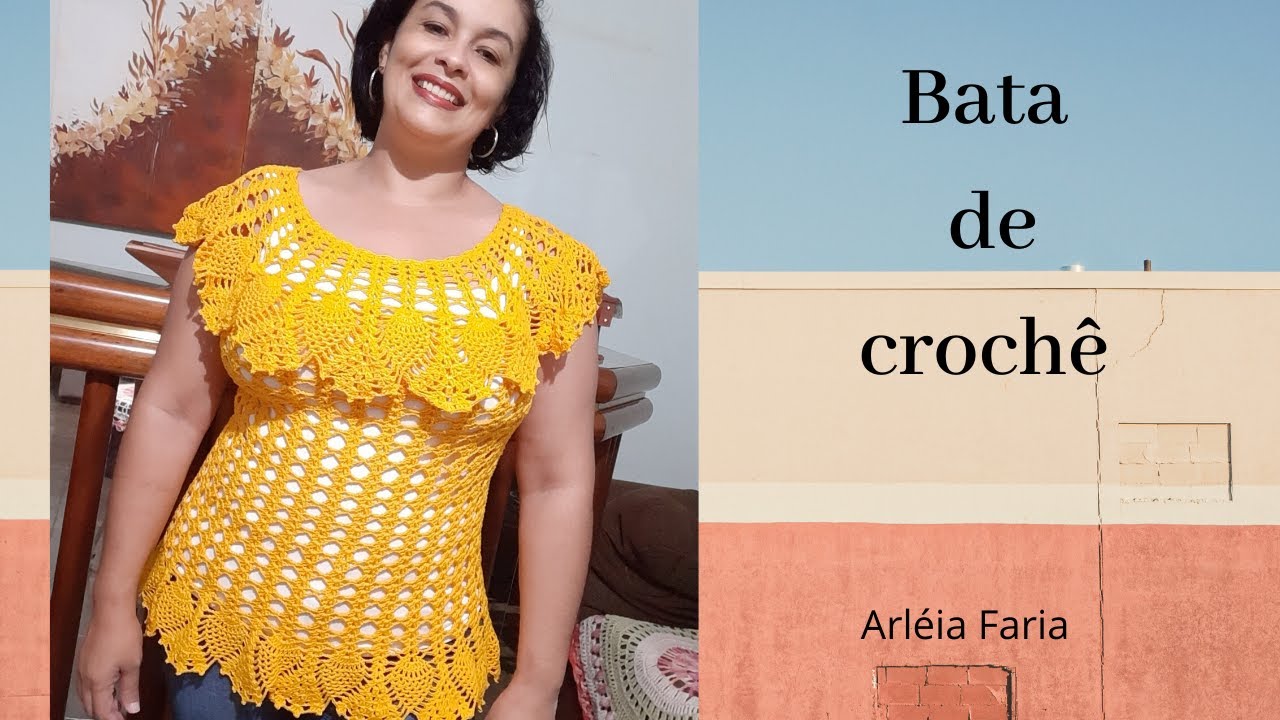 Bata de croch&ecirc; motivo abacaxi amarela