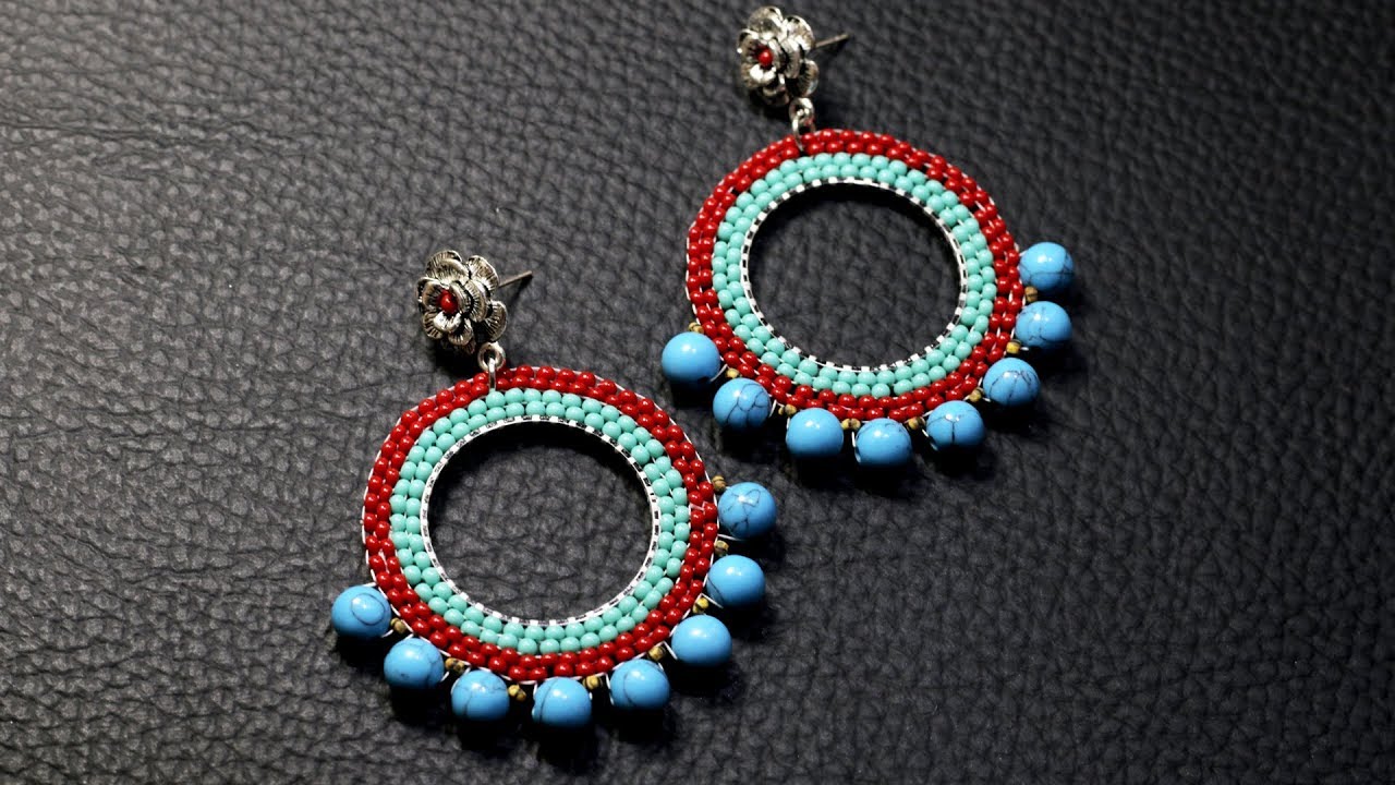 Brick stitch earrings tutorial - How to make beaded earrings - Diy hoop earrings