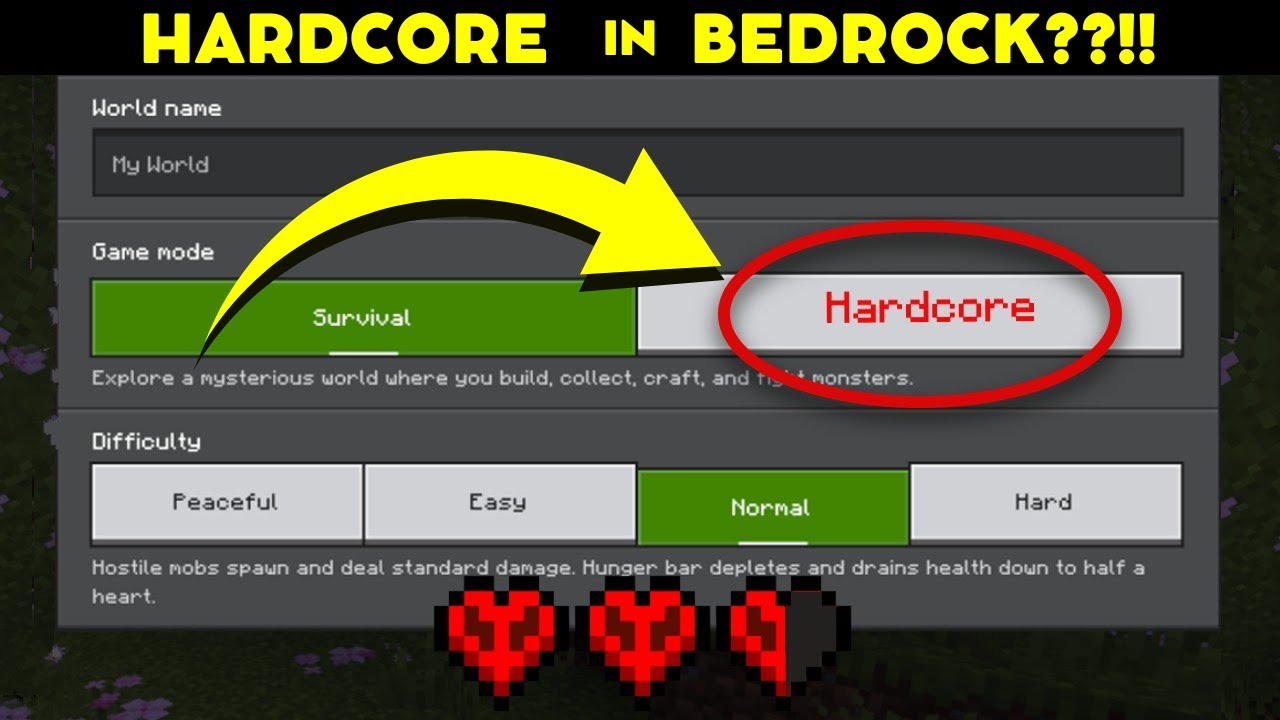 How to get HARDCORE MODE in Bedrock Minecraft 1.20 (EASY WAY!)