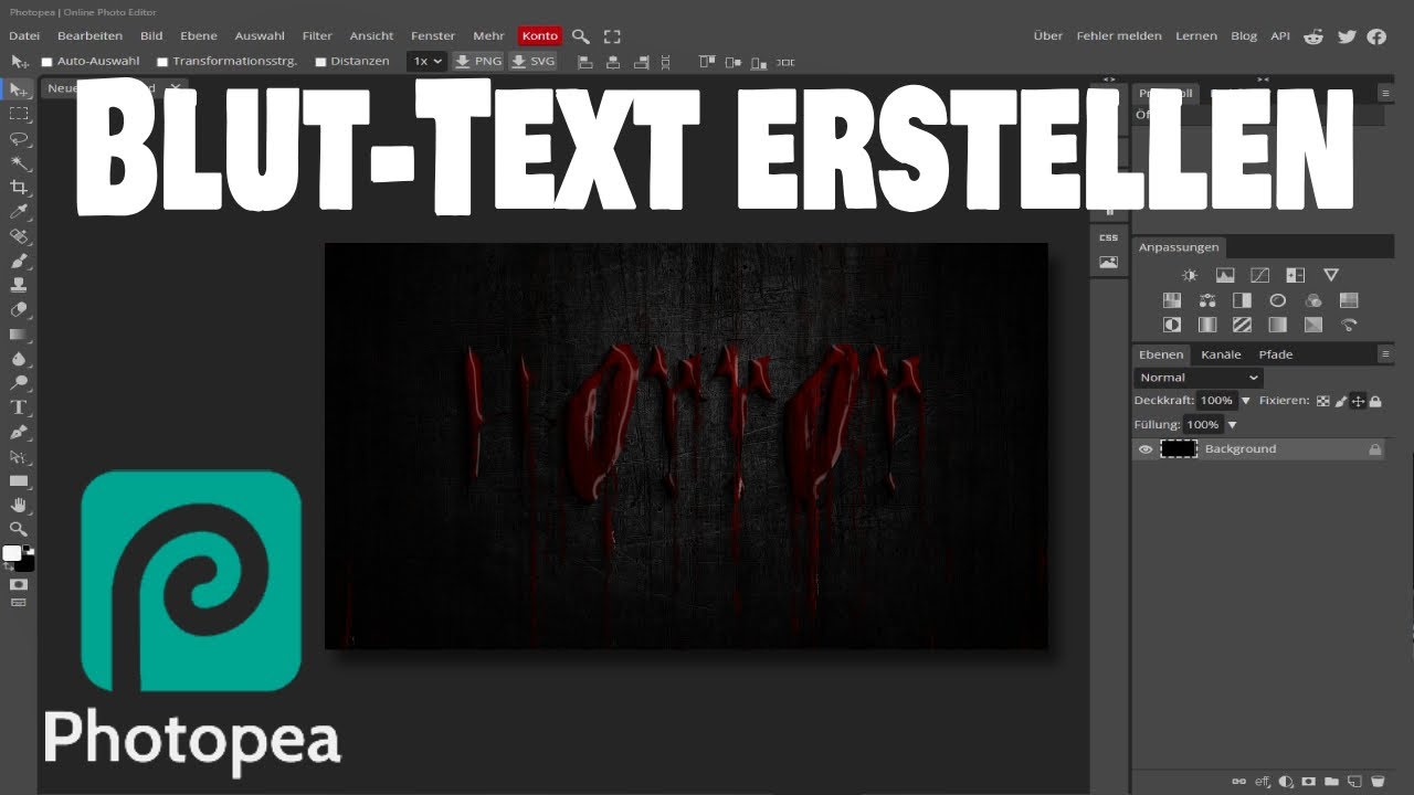Photopea - Bluttext erstellen