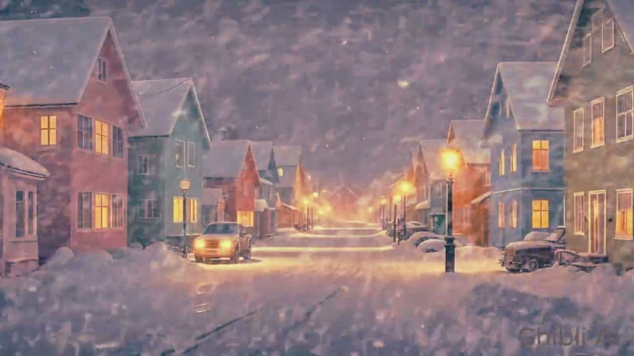 A Beautiful Snowy Night in the City ✨❄️| Ghibli AI Scene