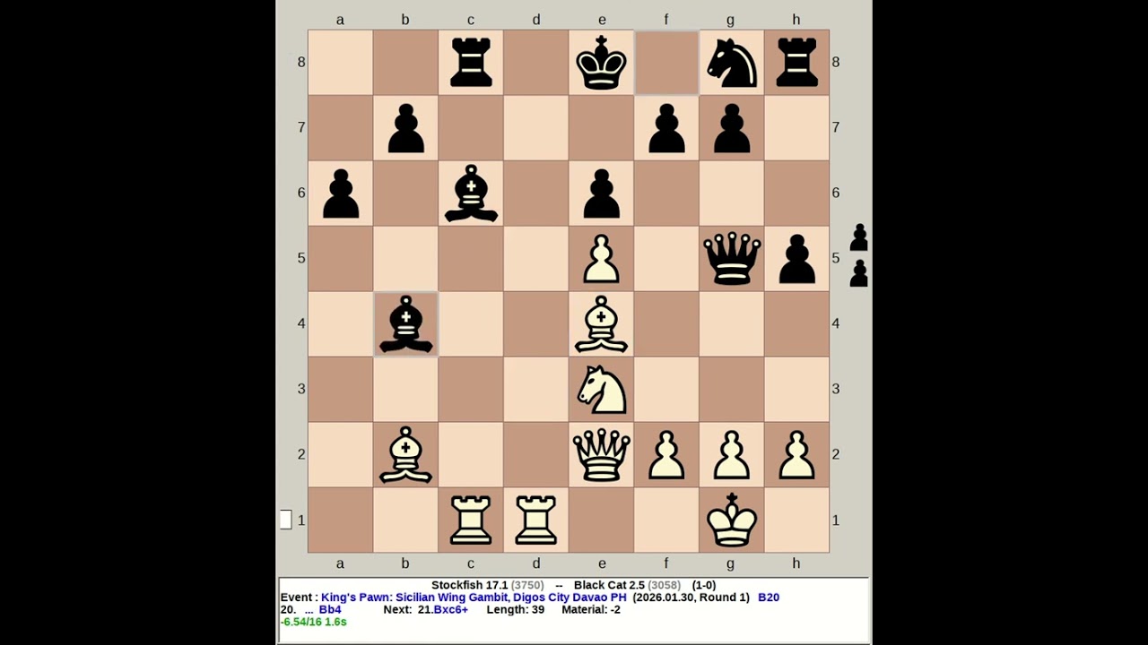Stockfish 17.1 vs Black Cat 2.5 | King's Pawn: Sicilian Wing Gambit #chess