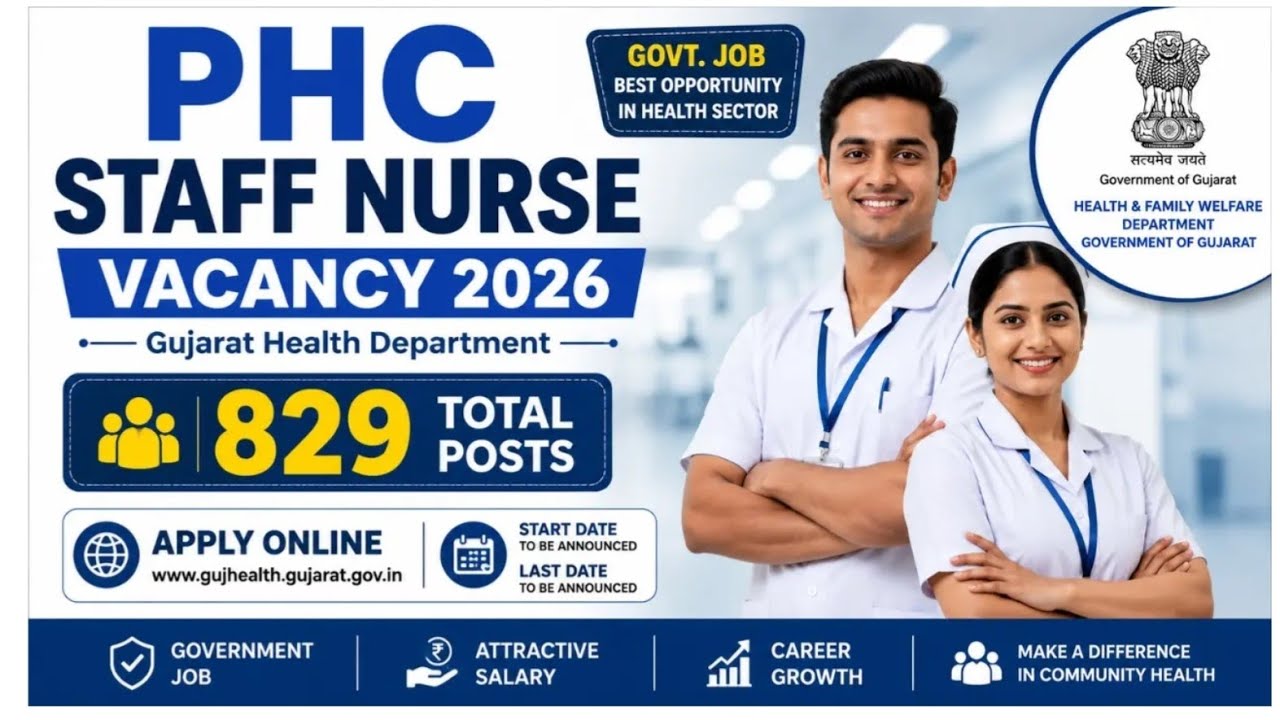 📢 Gujarat PHC Staff Nurse Vacancy 2026 | 829 Posts | Gujarat Health Department Recruitment 2026