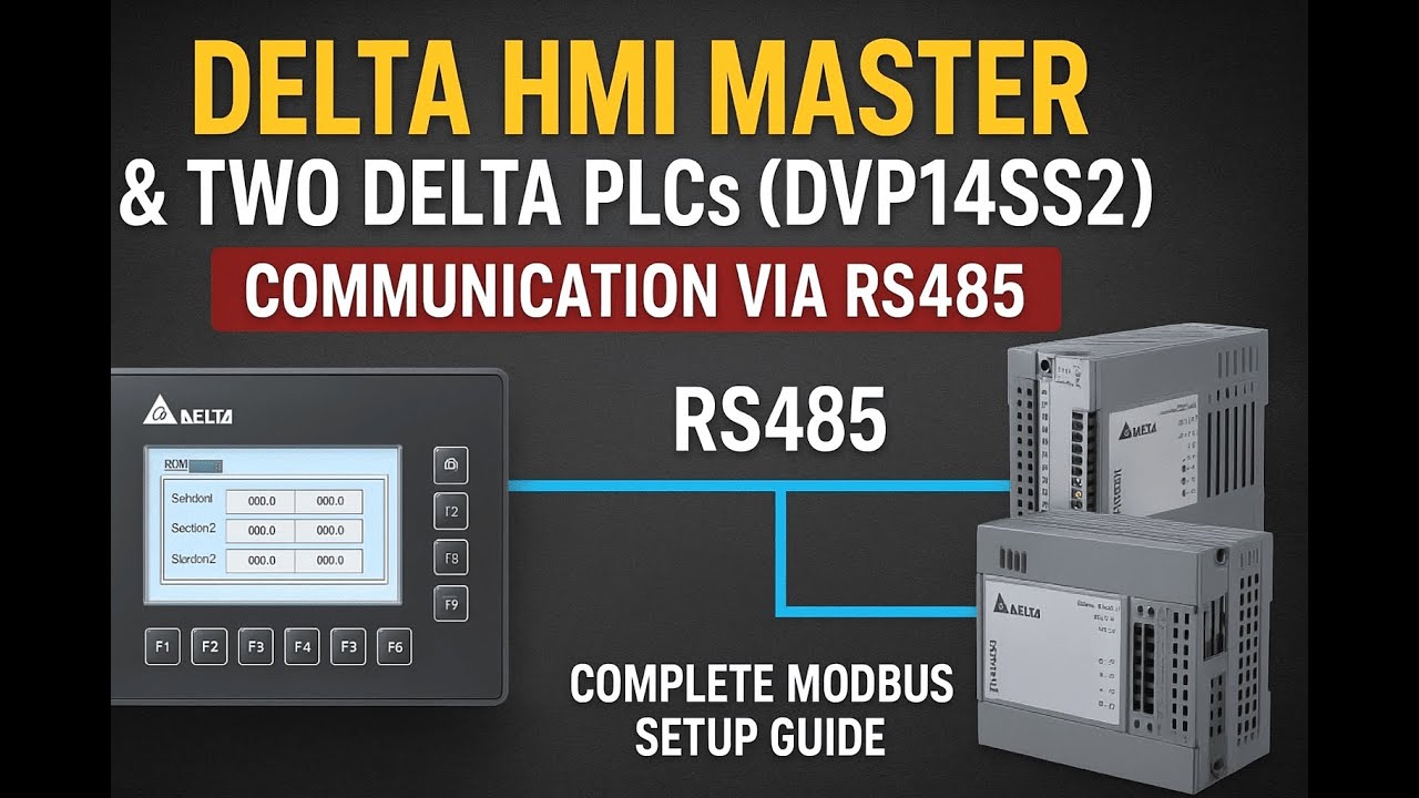 Delta HMI Master & Two Delta PLCs DVP14SS2 Communication via RS485  Complete Modbus Setup Guide