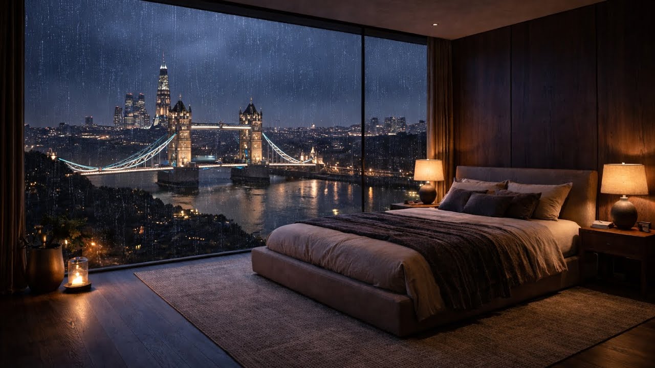 Rain Sounds for Sleep 🌧️ Fall Asleep Fast with Calming Rain Over London Tower Bridge • NO ADS