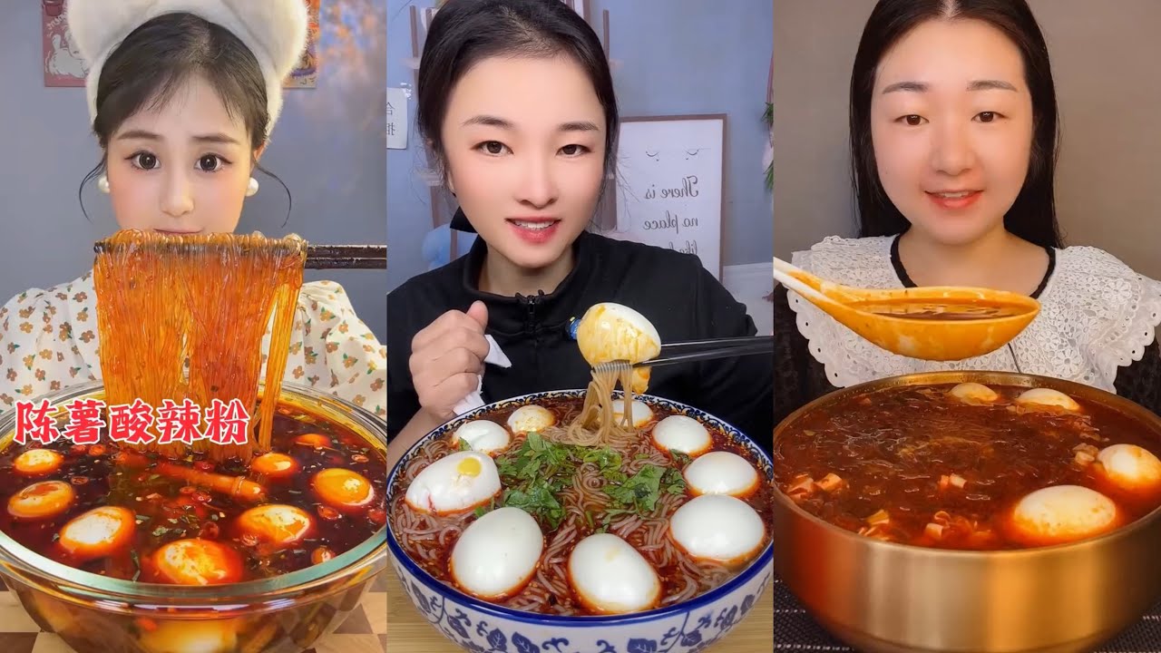 ASMR Susam Soslu Tel Şehriye Çorbası Yumurta Yeme Vermicelli Soup with Sesame Sauce chinese foods