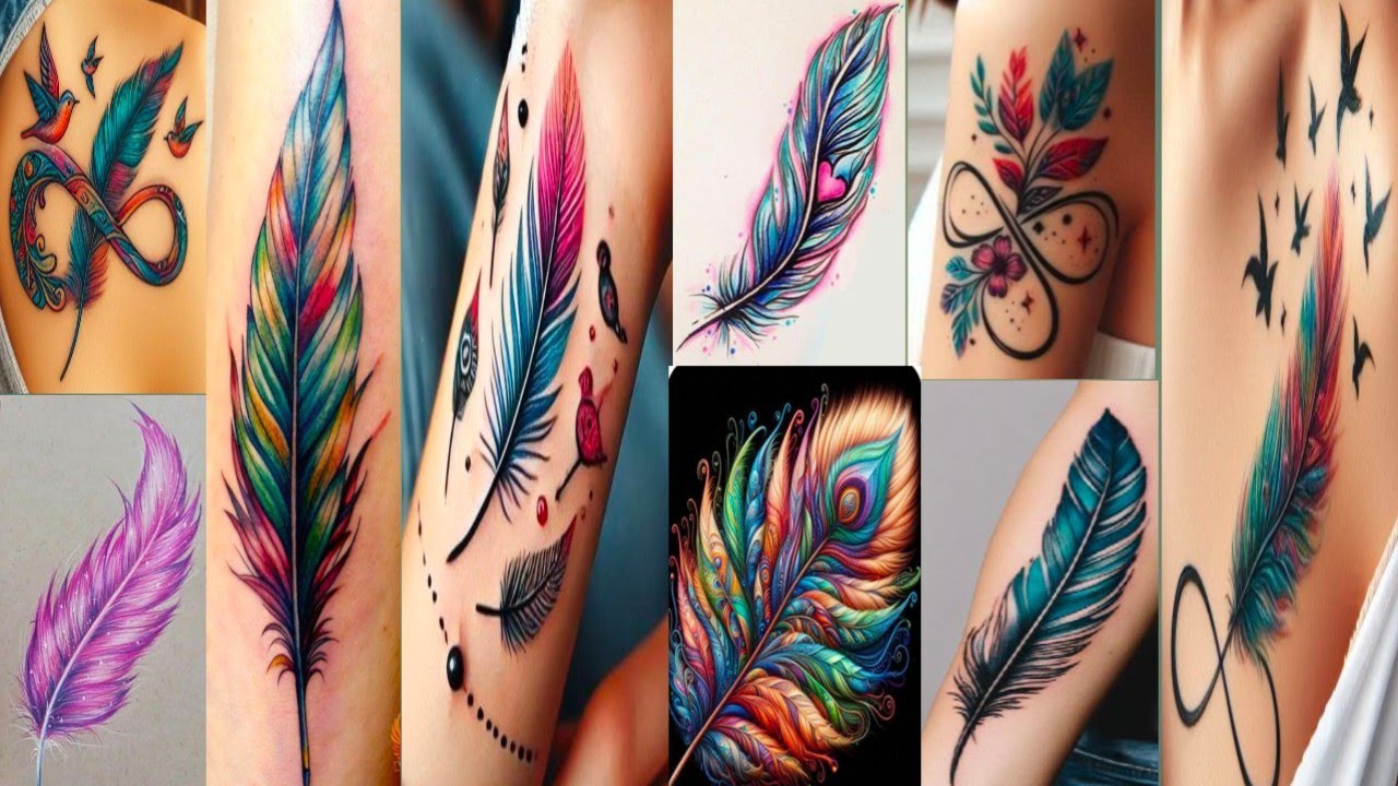 Colourful feather tattoo designs part 2/Trending colourful feather tattoo designs/feather tattoo