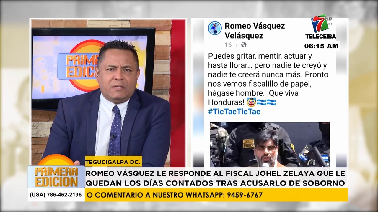 Romeo Vásquez responde al Fiscal Johel Zelaya tras acusarlo de soborno