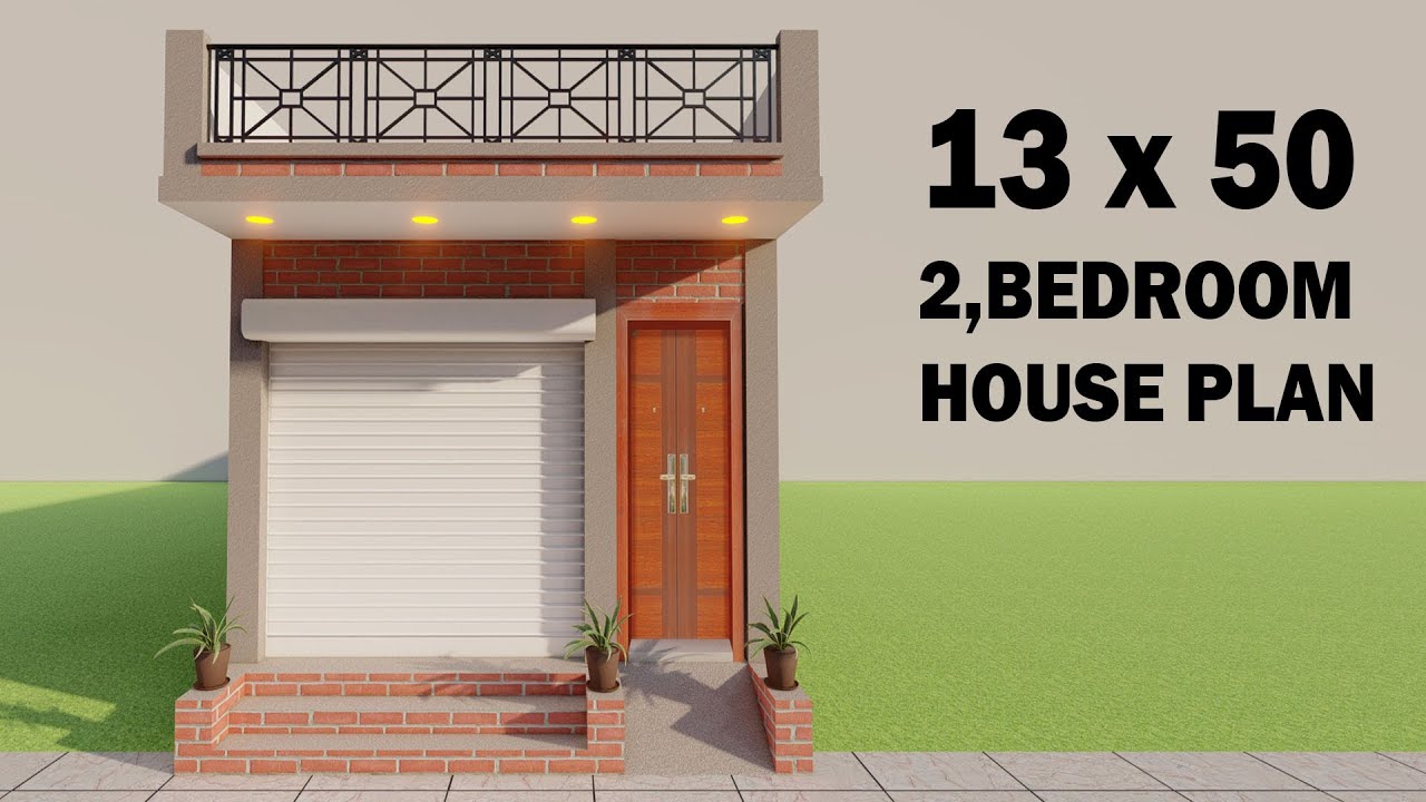 छोटे से घर में दुकान और मकान,3D 13x50 house plan,2 bedroom house planing,13x50 shop house elevation