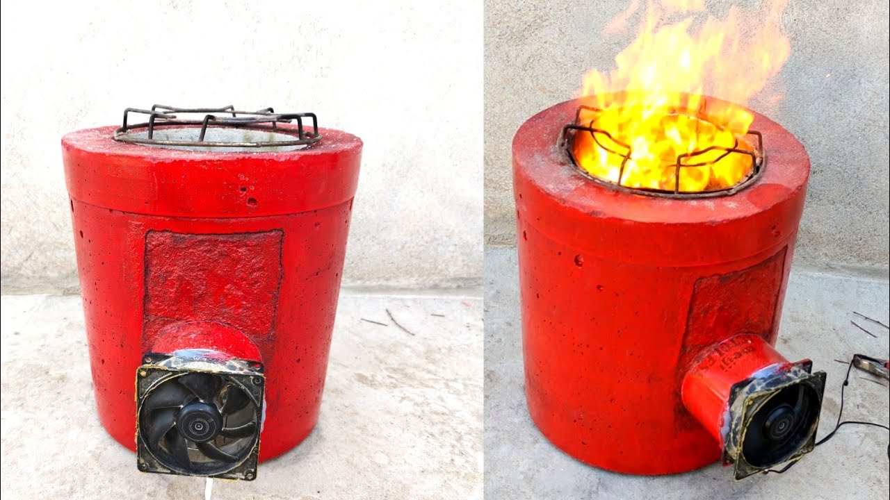 How to make a highly efficient wood stove with a fan | how to make cement wood stove