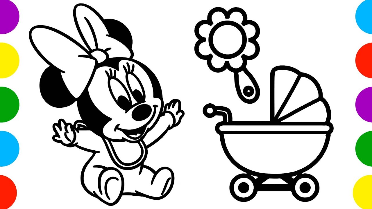 Colorea a MINNIE MOUSE 🐭🎀 Y sus COMPLEMENTOS de BEBÉ 🍼 Dibujos para niños