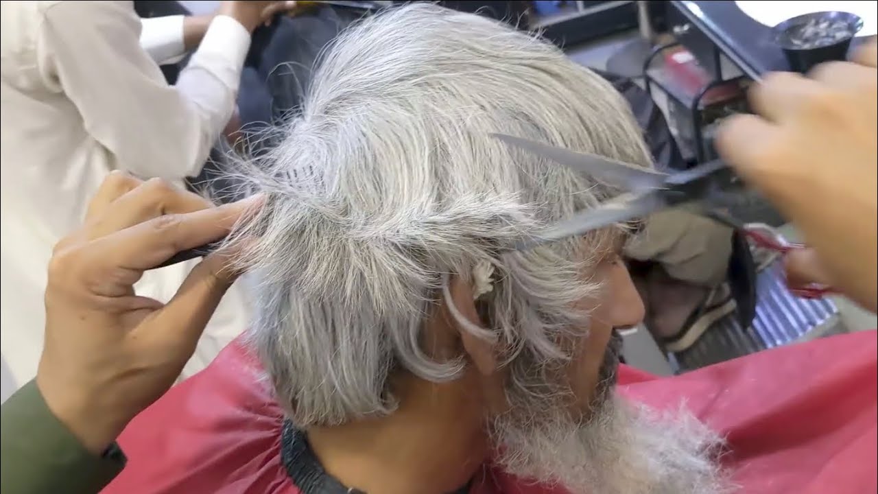 “Homeless to Handsome – White Hair Haircut Transformation”
