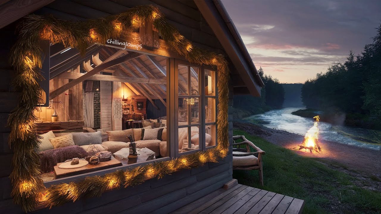 🏡 CHALET EN BOIS CHALEUREUX AU BORD DE LA RIVIÈRE | Feu de camp crépitant et murmure de l'eau  ☕🔥🌊