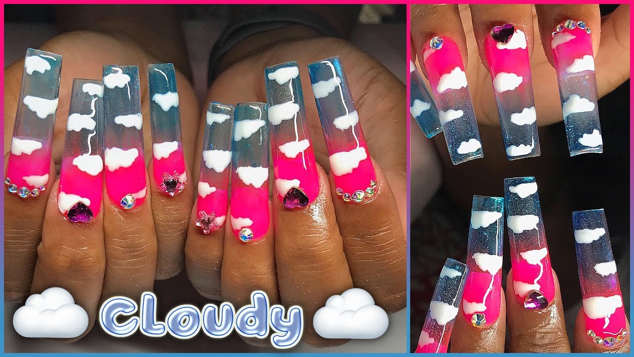 ☁️Cloud Jelly Ombre Acrylic & Gel Bling Nails☁️
