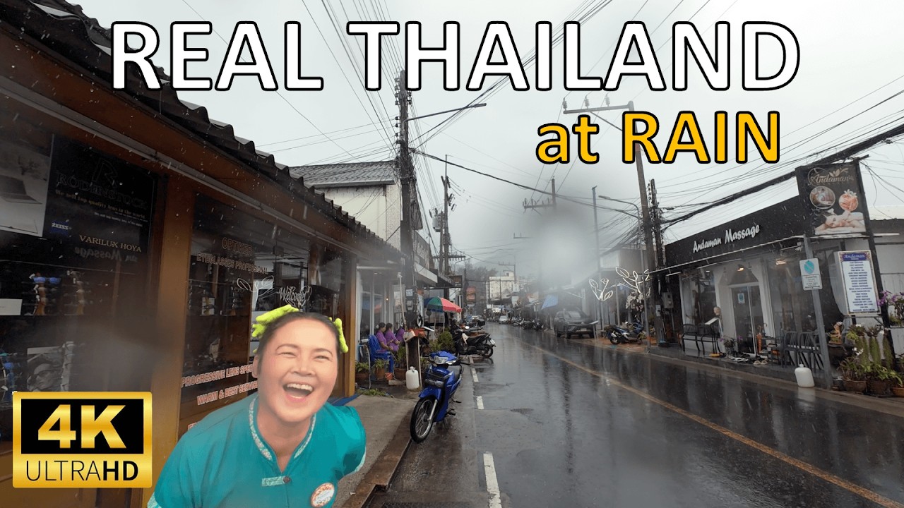 Mesmerizing Rainy Walk on Kamala Beach | 4K Phuket Thailand Rain Season