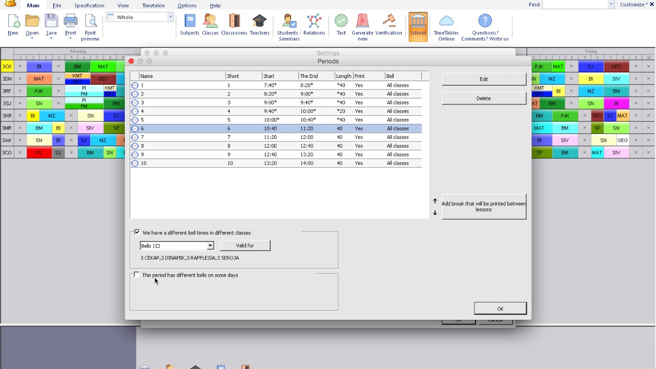 aScTimetables Training - How to set different times for different days