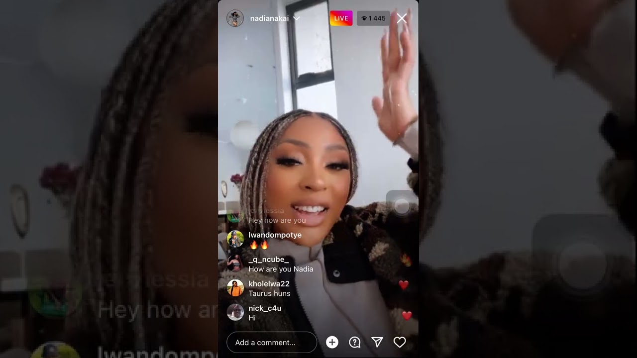 Nadianakai live on instagram talking to Pearl Thusi