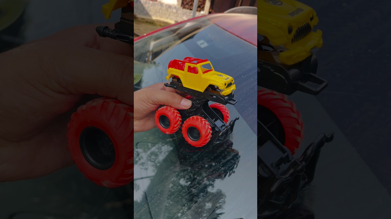 Remote control big toy car unboxing and glass ramp racing. 