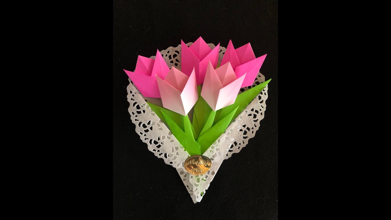 【折り紙】チューリップ　花束　春の花　4月の花