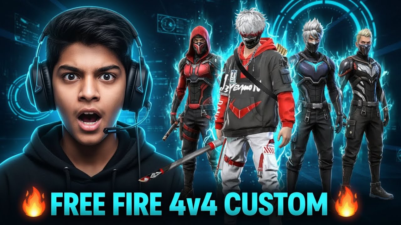 😱 Free Fire 4v4 Custom Match | Full Squad War 🔥 | Last Round = Goosebumps