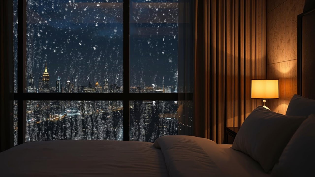 99%  Fall Asleep Instanly in cozy bedroom with Cityscape During Heavy Rain in New York City at Night