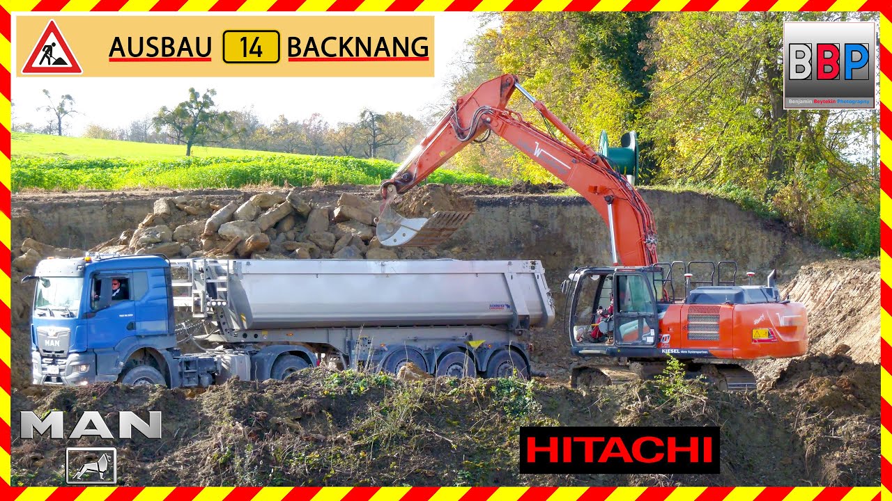 HITACHI ZX250-7 & MAN Sattelkipper -  Ausbau B14 Backnang, 2025. Teil 5