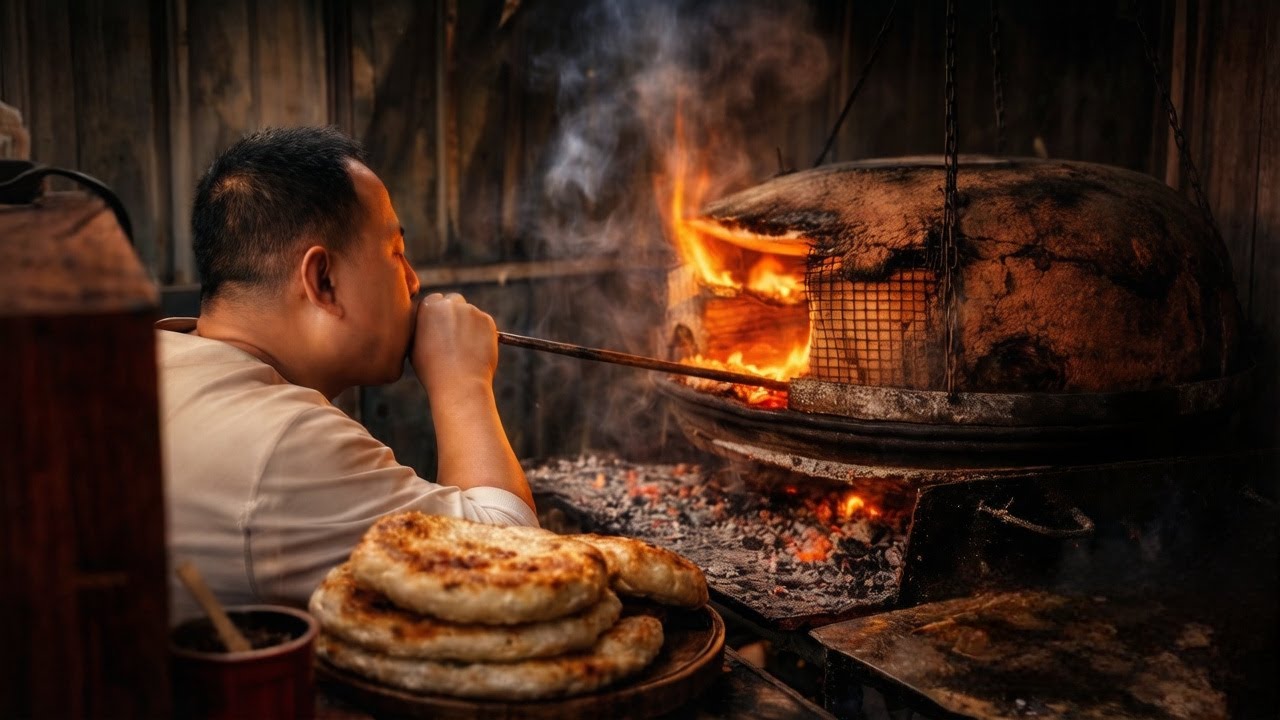 ONLY 1 Place in China Makes This! Unique Hanging Oven Crispy pizza｜吊炉烧饼｜中国传统美食