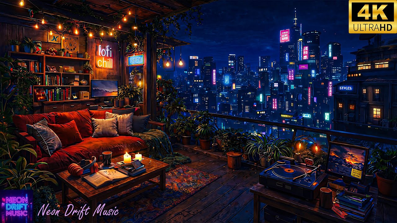 Cozy Cyberpunk Balcony Night 🌧️ | Chill Lofi Beats For Study, Relax & Sleep  | Lo-Fi Chill Music