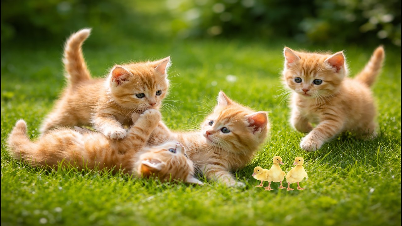 🐱🌿 Cute Kittens Playing on the Grass &ndash; Soft Meow Sounds & Relaxing Cat Moments