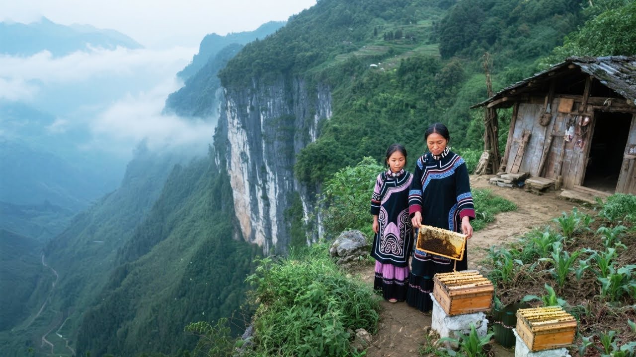 探访贵州深山中的独居母女，居住在大山之巅种田养蜂，大雾天气能见度不足5米也要上山买蜂蜜【乡村阿泰】