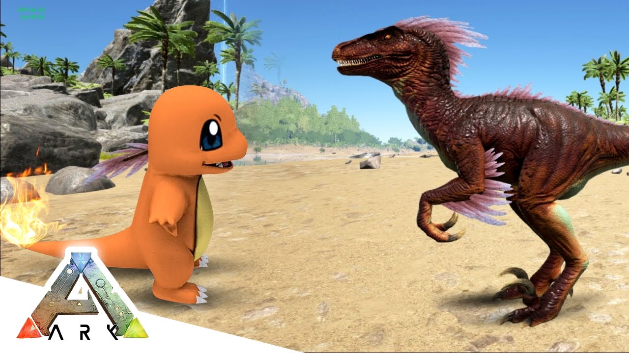 RAPTOR vs CHARMANDER! - ARK SURVIVAL EVOLVED POKEMON MOD #2